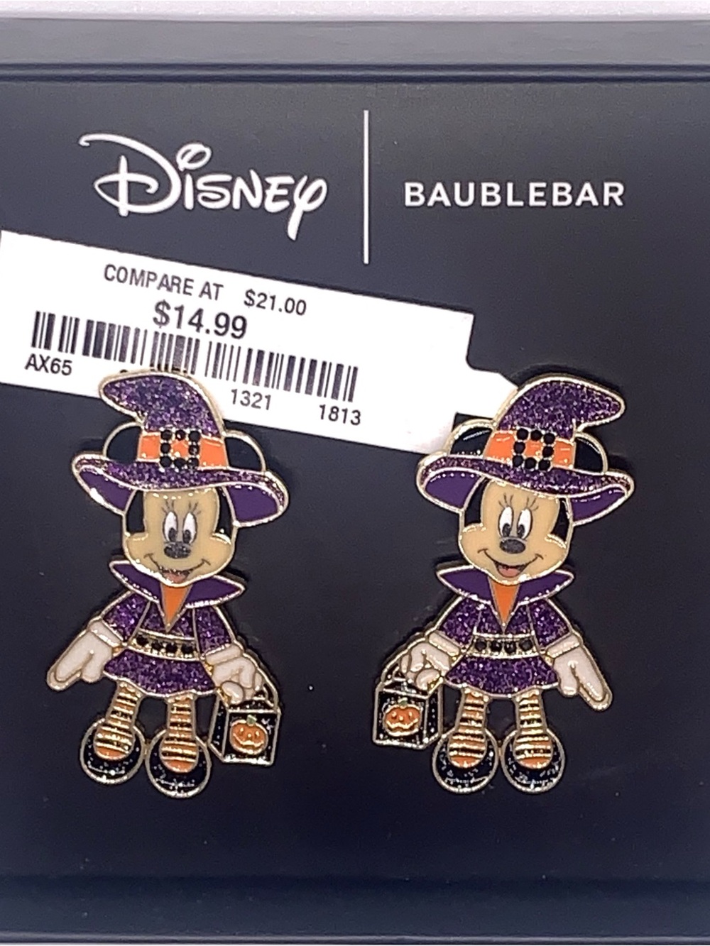 New Disney x Baublebar Minnie Mouse Figural Witch 3D Halloween Dangle Earrings